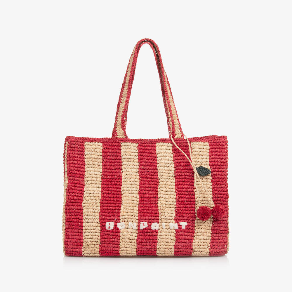 Bonpoint Girls Red Stripe Raffia Bag (33Cm) | Childrensalon