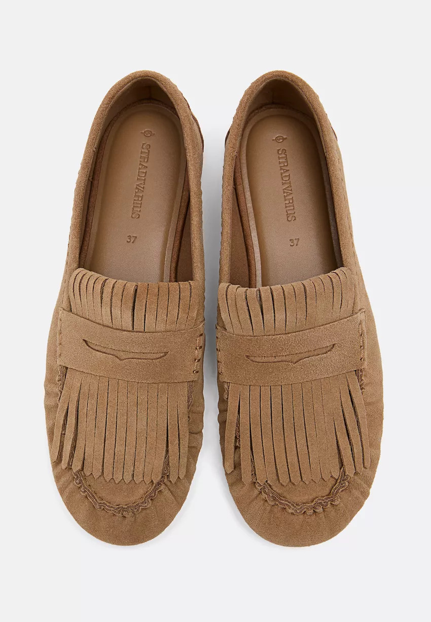 Mocassins à franges en cuir - Cuir femme | Stradivarius France | Stradivarius (FR)