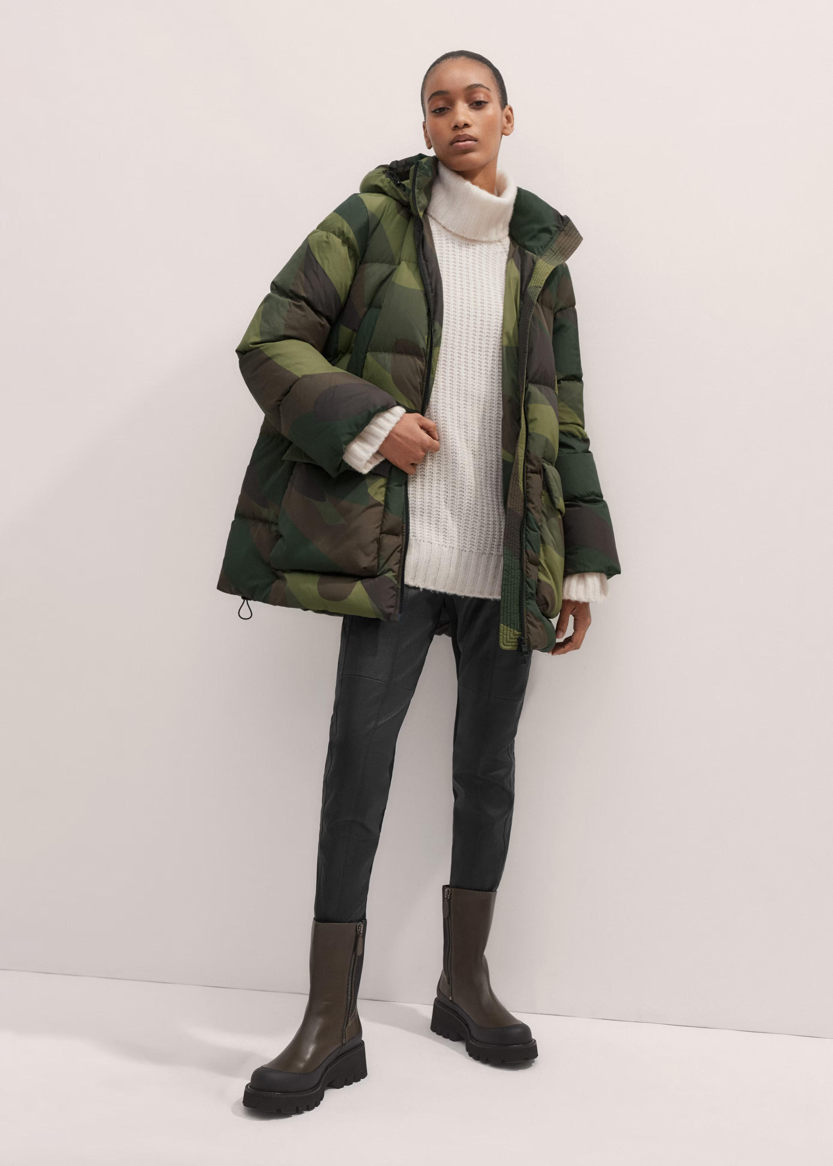Women's Green Camo Down Puffer Jacket | ME+EM | ME+EM Global (Excluding US)