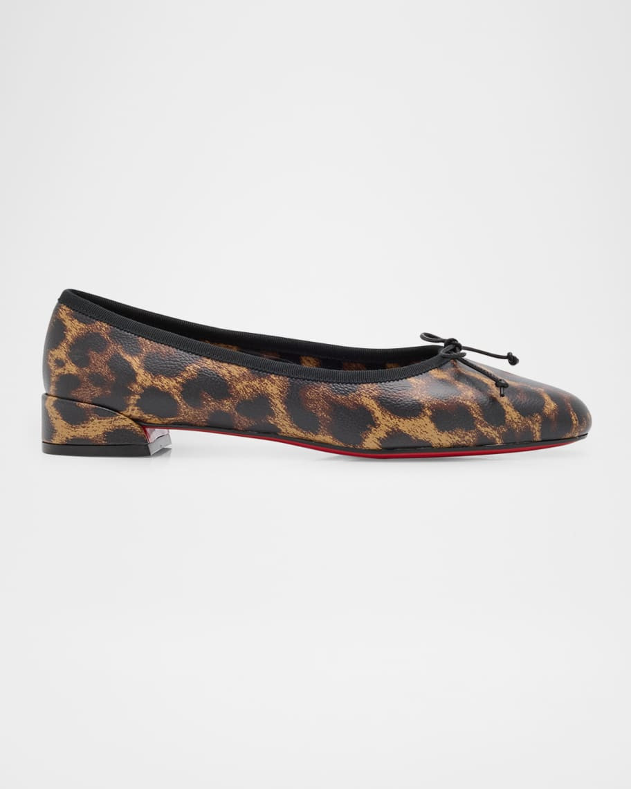 Christian Louboutin Sweetie Jane Leopard Bow Red Sole Ballerina Flats | Neiman Marcus