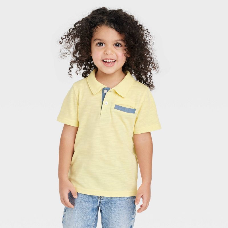 Toddler Boys' Chambray Pocket Short Sleeve Knit Polo Shirt - Cat & Jack™ | Target