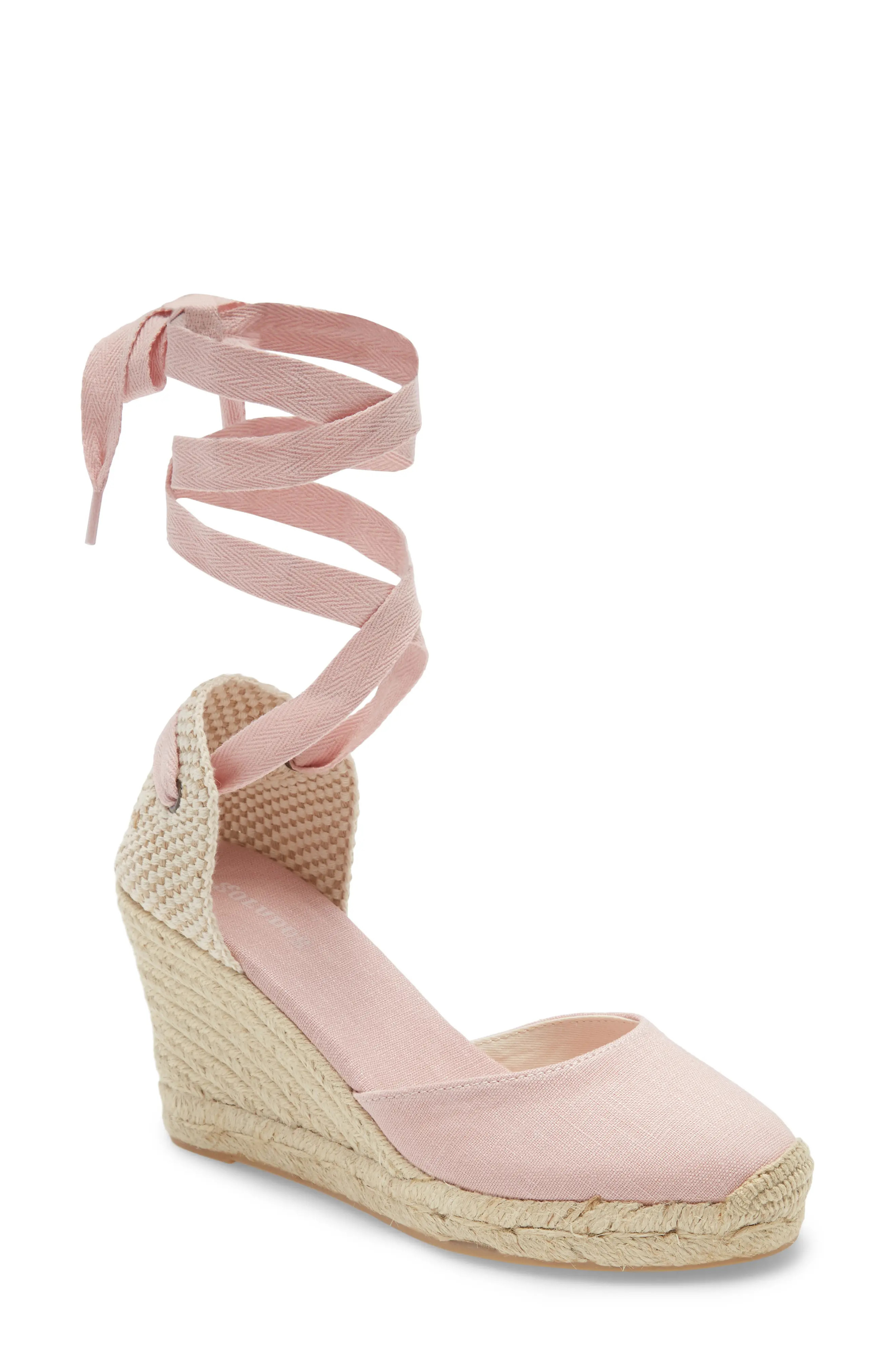 Soludos Wedge Lace-Up Espadrille Sandal in Soft Pink at Nordstrom, Size 11 | Nordstrom