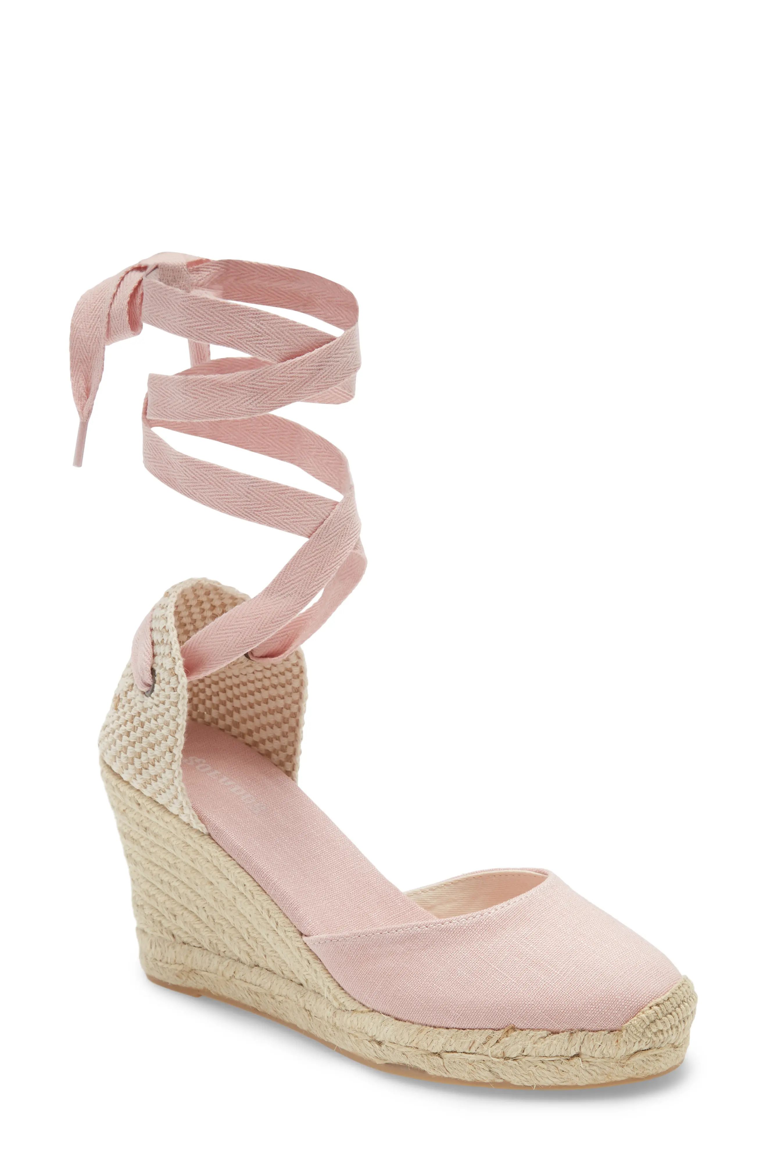 Soludos Wedge Lace-Up Espadrille Sandal in Soft Pink at Nordstrom, Size 11 | Nordstrom
