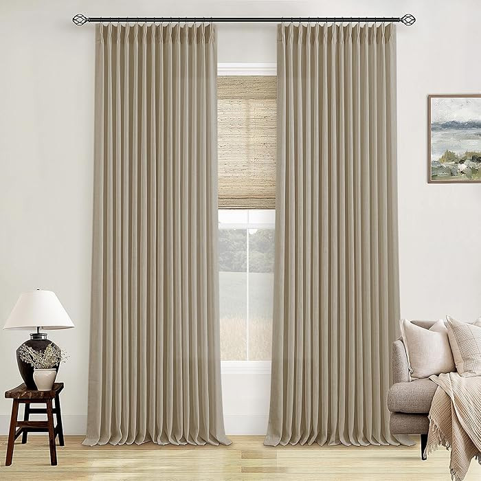 Neutral Pinch Pleated 96 Inch Curtains 2 Panels Set for Windows Flax Linen Textured Drapes Pinch ... | Amazon (US)