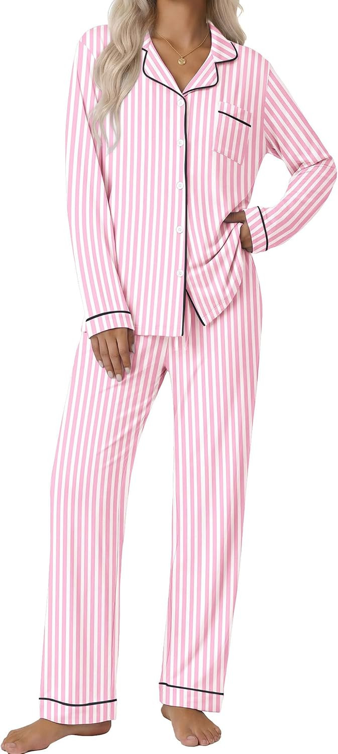 Ekouaer Pajamas Womens Long Sleeve Sleepwear Button Down Loungewear Pjs Set | Amazon (US)