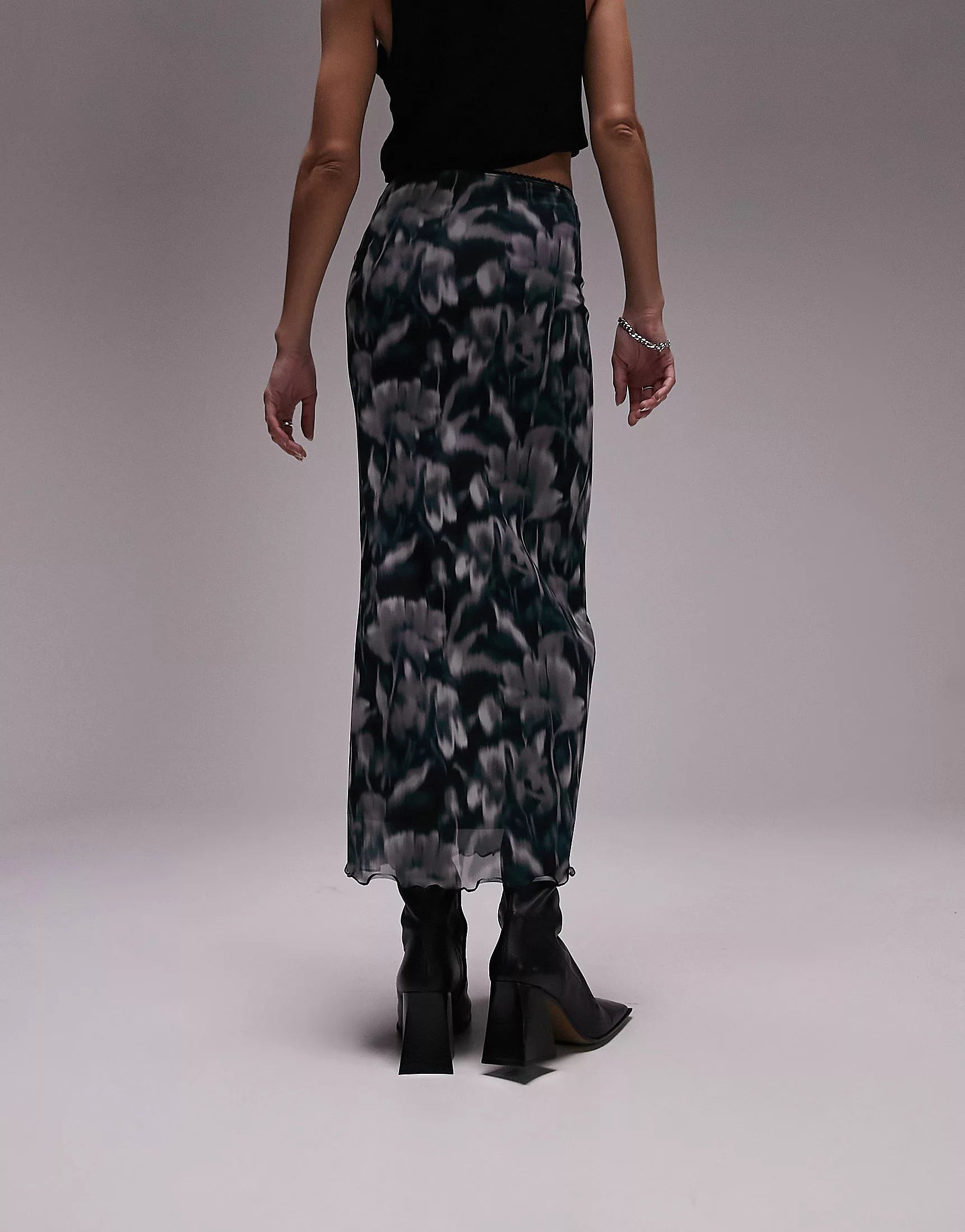 Topshop blurred floral print mesh midi skirt in multi | ASOS (Global)