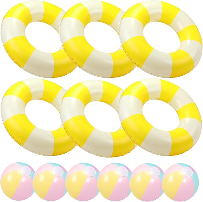 12 flotadores de piscina incluidos, 6 bolas de playa inflables pastel y 6 anillos de nataci\u00f3... | Amazon (US)