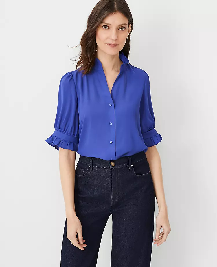 Ruffle Button Top | Ann Taylor (US)