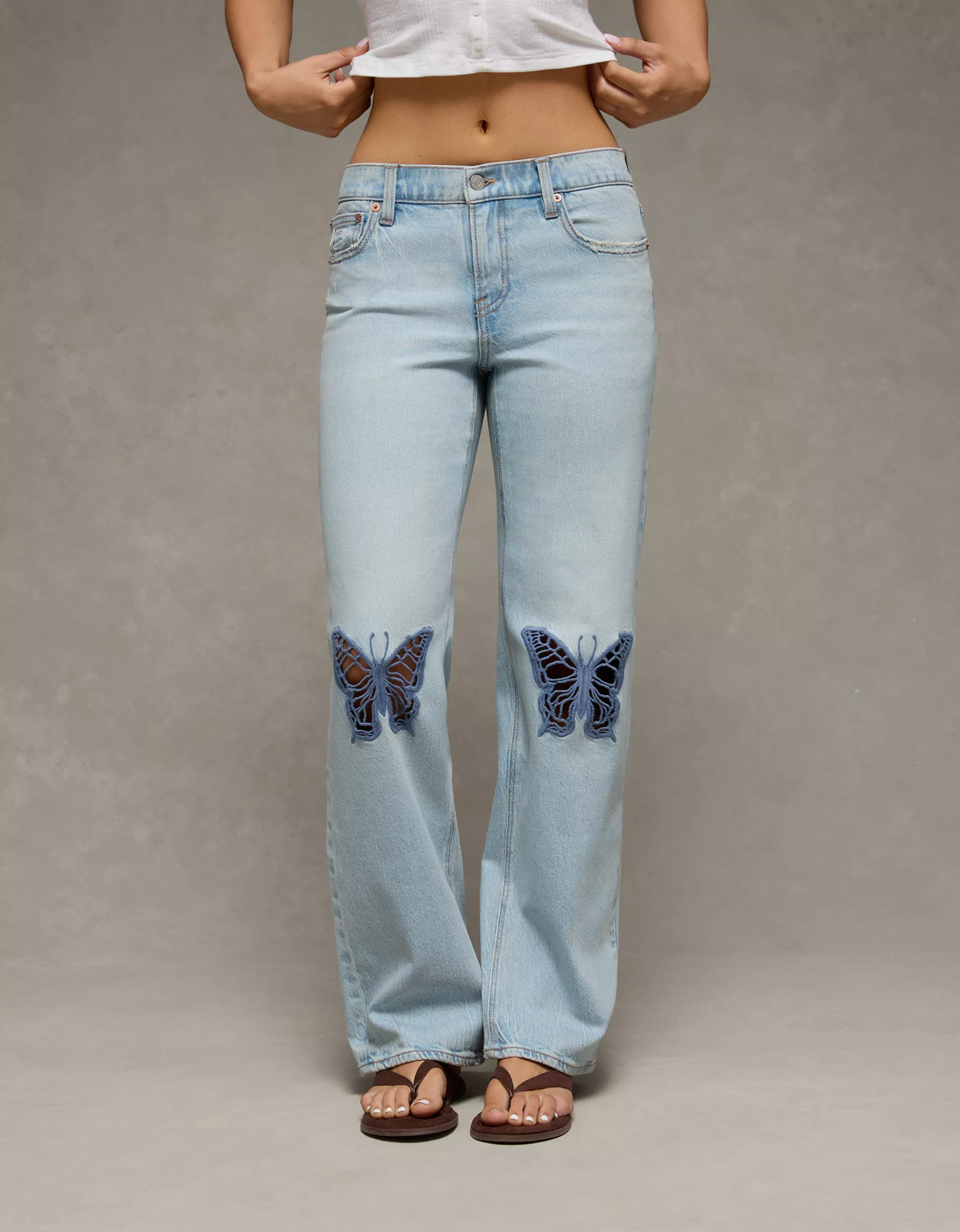 AE Stretch Butterfly Appliqu\u00e9 High-Waisted Stovepipe Jean | American Eagle Outfitters (US & CA)