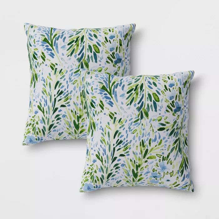 2pk Sammamish Floral Outdoor Throw Pillows DuraSeason Fabric™ Blue - Threshold™ | Target