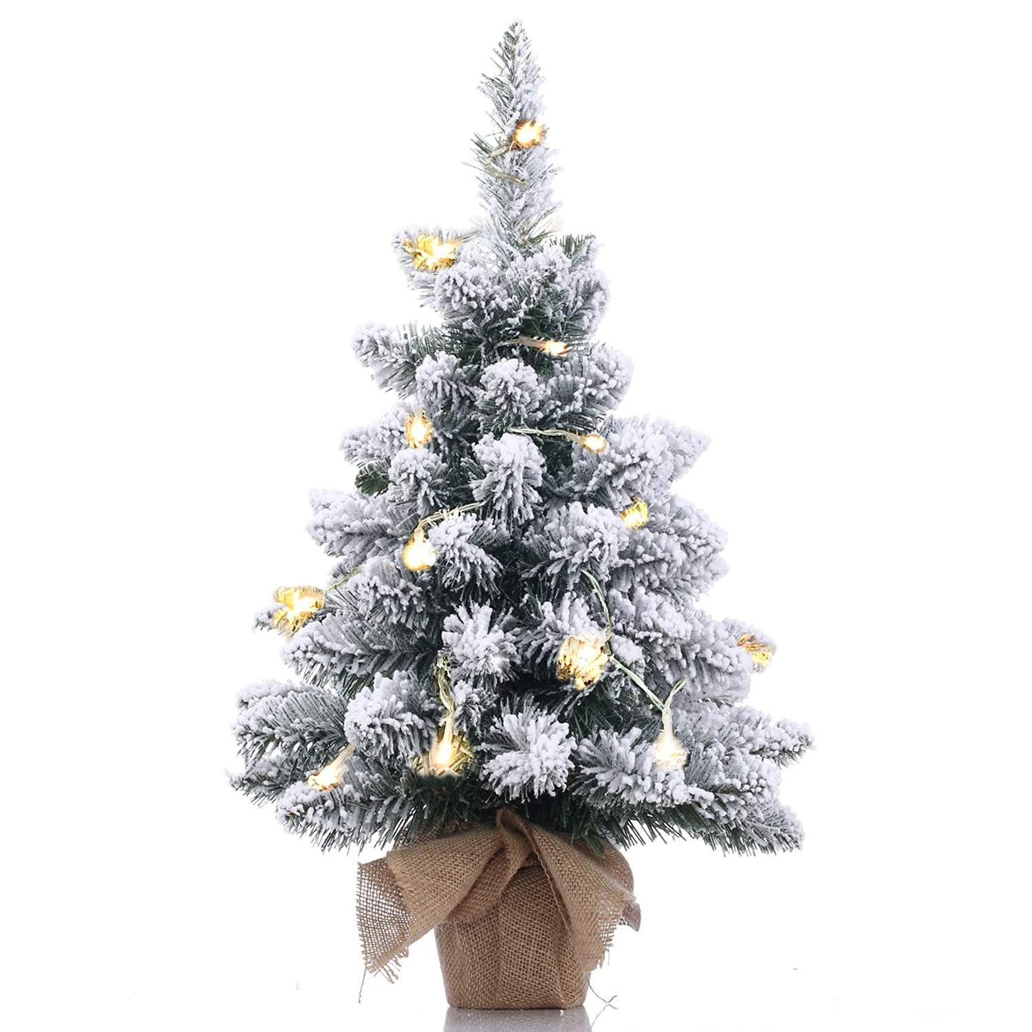 Pre-Lit Artificial Mini Christmas Tree,20 Inch Snow Flocked Small Pine Xmas Tree with 40 LED Ligh... | Amazon (US)
