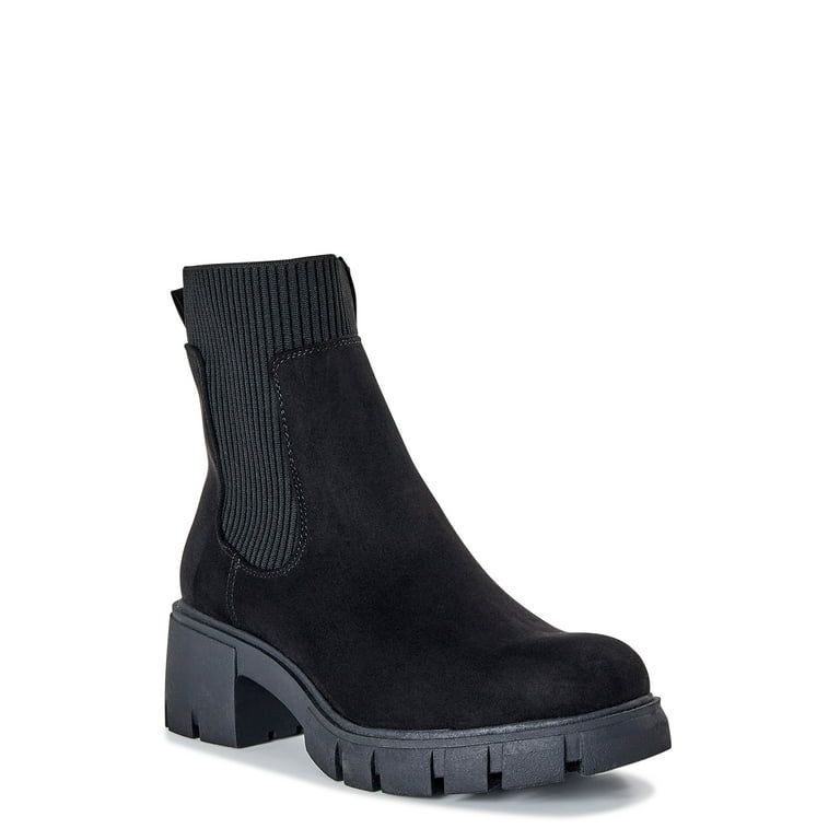 No Boundaries Women's Knit Chelsea Boots, Wide Width Available | Walmart (US)