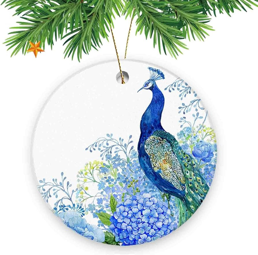 Cute Christmas Tree Ornaments for Home,Friends,Family Hanging Souvenir,Watercolor Peacock | Amazon (US)