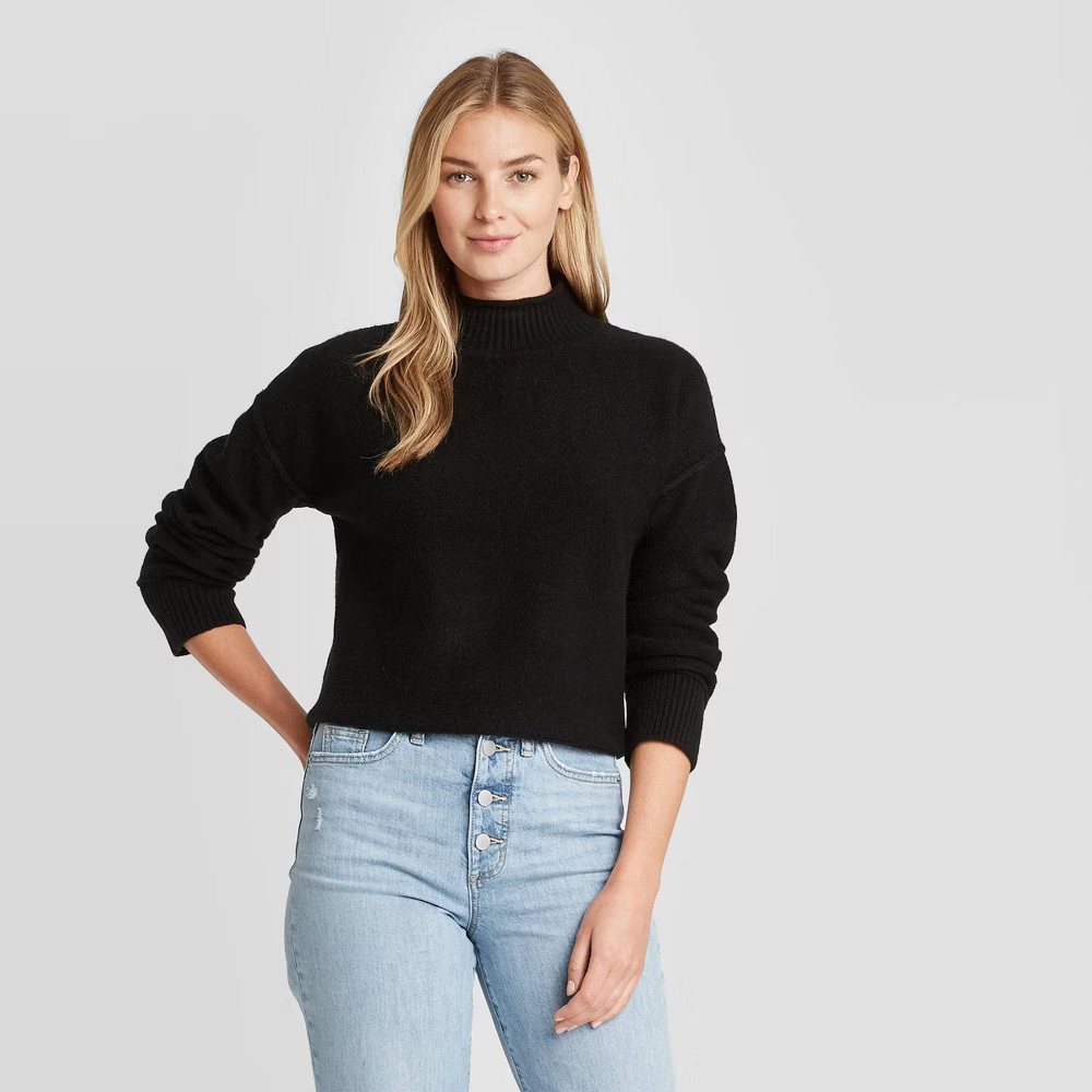 Women's Mock Turtleneck Pullover Sweater - Universal Thread Black XXL | Target