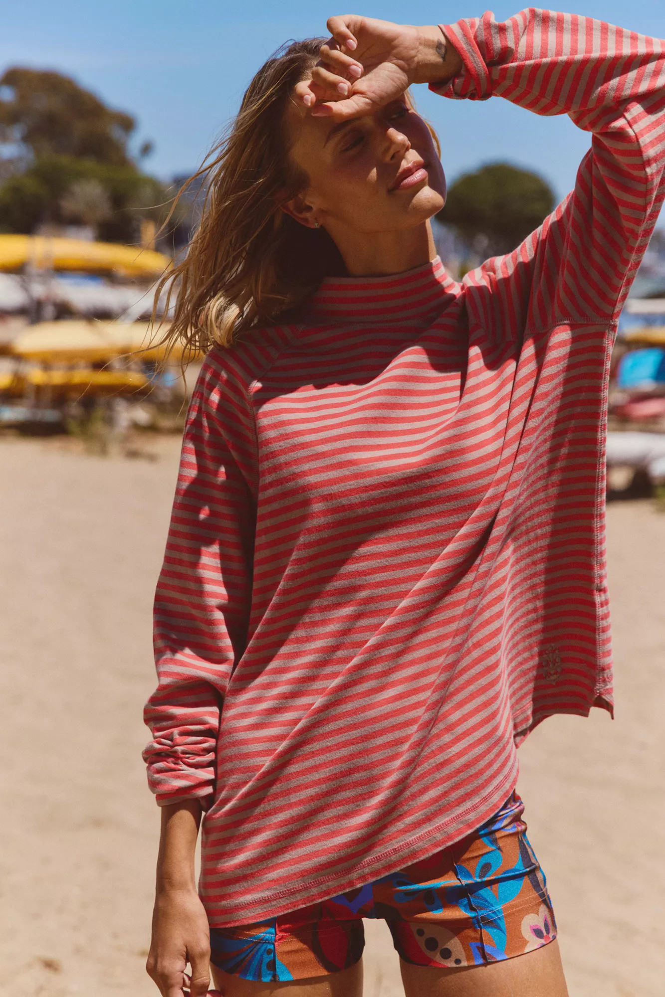 FP Movement Women's Restoration Yarn Dye Stripe Layer, Medium, Sailor Stripe Sand | DICK'S Sporting Goods