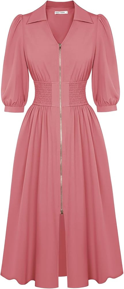 GRACE KARIN Womens Summer Midi Dress 2026 A Line Business Office Work Dress Fit and Flare Zipper ... | Amazon (US)
