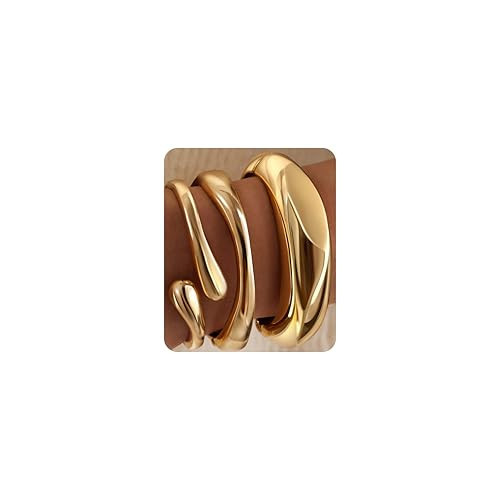GoldGifts Chunky Gold Bangle Bracelets Stack for Women, Thick 14k Gold Plated Big Stackable Bangles Set, Trendy Large Statement Stacked Cuff Bracelet Fashion Jewelry Gifts Non Tarnish | Amazon (US)