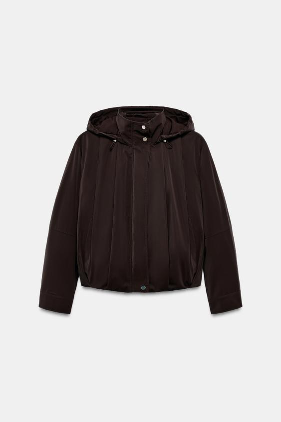 Zara - Rubberised Hooded Jacket - Mink - M - Woman | Zara UK