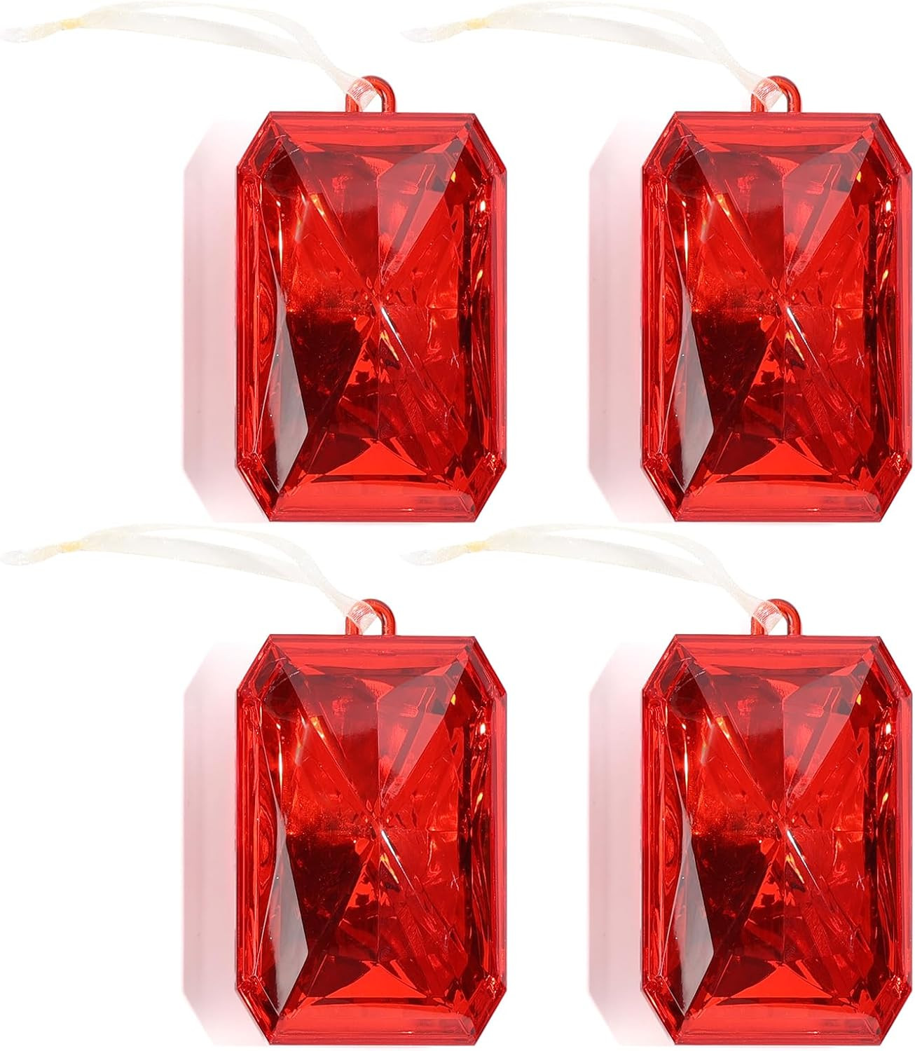 Red Plasitc Decorative Ornaments Set, Geometric Faceted Crystals, 4 Pieces | Amazon (US)