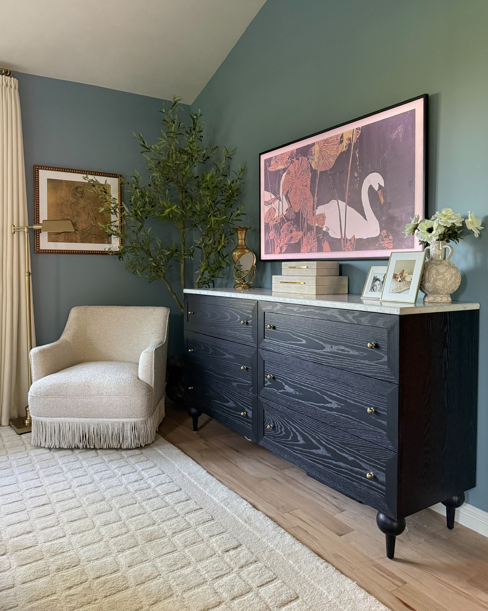 How beautiful is this dresser?! The wood grain and marble top? So chic in person! Also, my fringe chair is from Amazon and looks anything but! ✨

#LTKHome #LTKdayinmylife