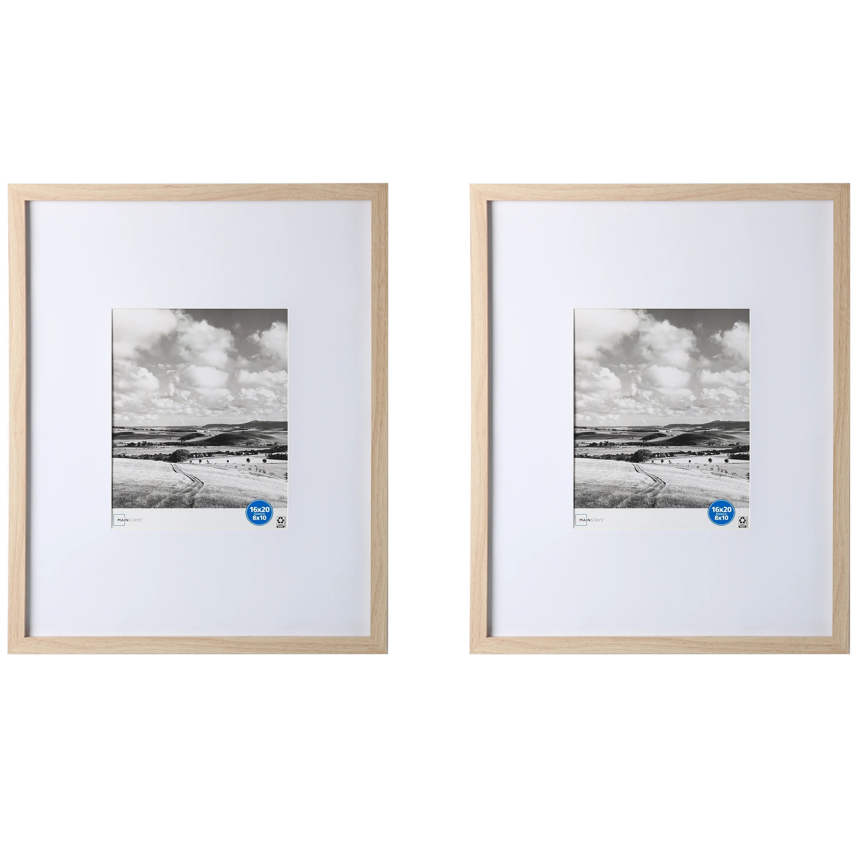 Mainstays 16 x 20 Matted to 8x10 Gallery Frame Set, 2 Pack, Lightwood - Walmart.com | Walmart (US)