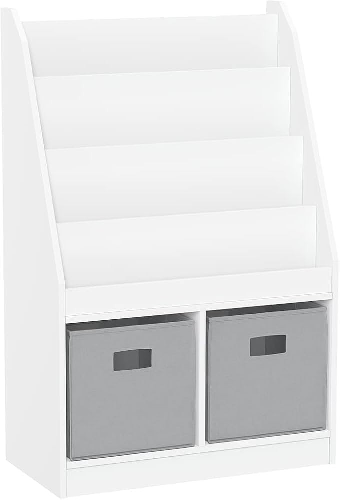 RiverRidge Kids Bookrack with Two Cubbies, White with 2 Gray Bins | Amazon (US)