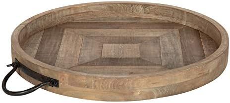 Kate and Laurel Marmora Rustic Round Decorative Tray with Pieced Wood Base and Black Metal Handles,  | Amazon (US)