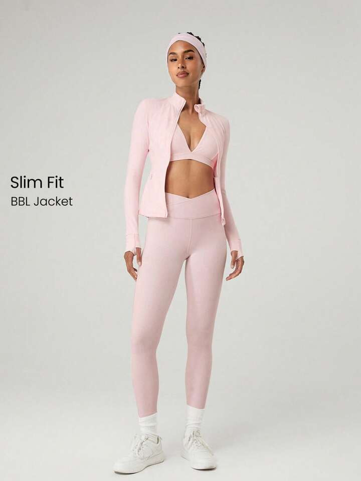 GLOWMODE Jaqueta Longa De Manga Comprida FeatherFit™ Slim-It Streamline Performance Com Bolsos Seguros E Zíper, Baixo Impacto, Ioga, Dia A Dia, Outono | SHEIN