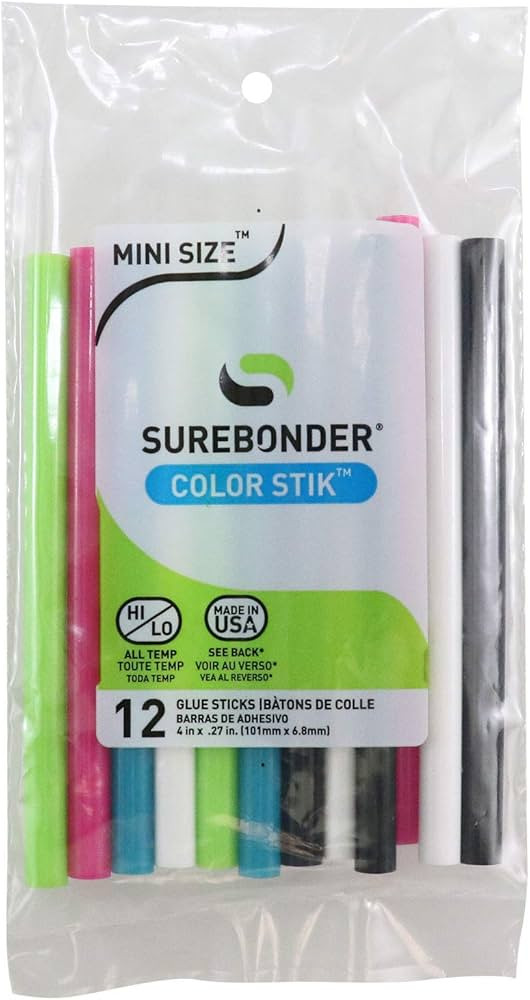 Surebonder CO-12V Mini All Temperature Colored Glue Stik-12 glue sticks-4" length 5/16" diameter | Amazon (US)