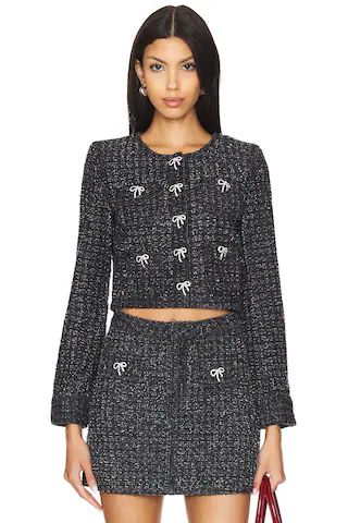 self-portrait Textured Denim Jacket in Black from Revolve.com | Revolve Clothing (Global)