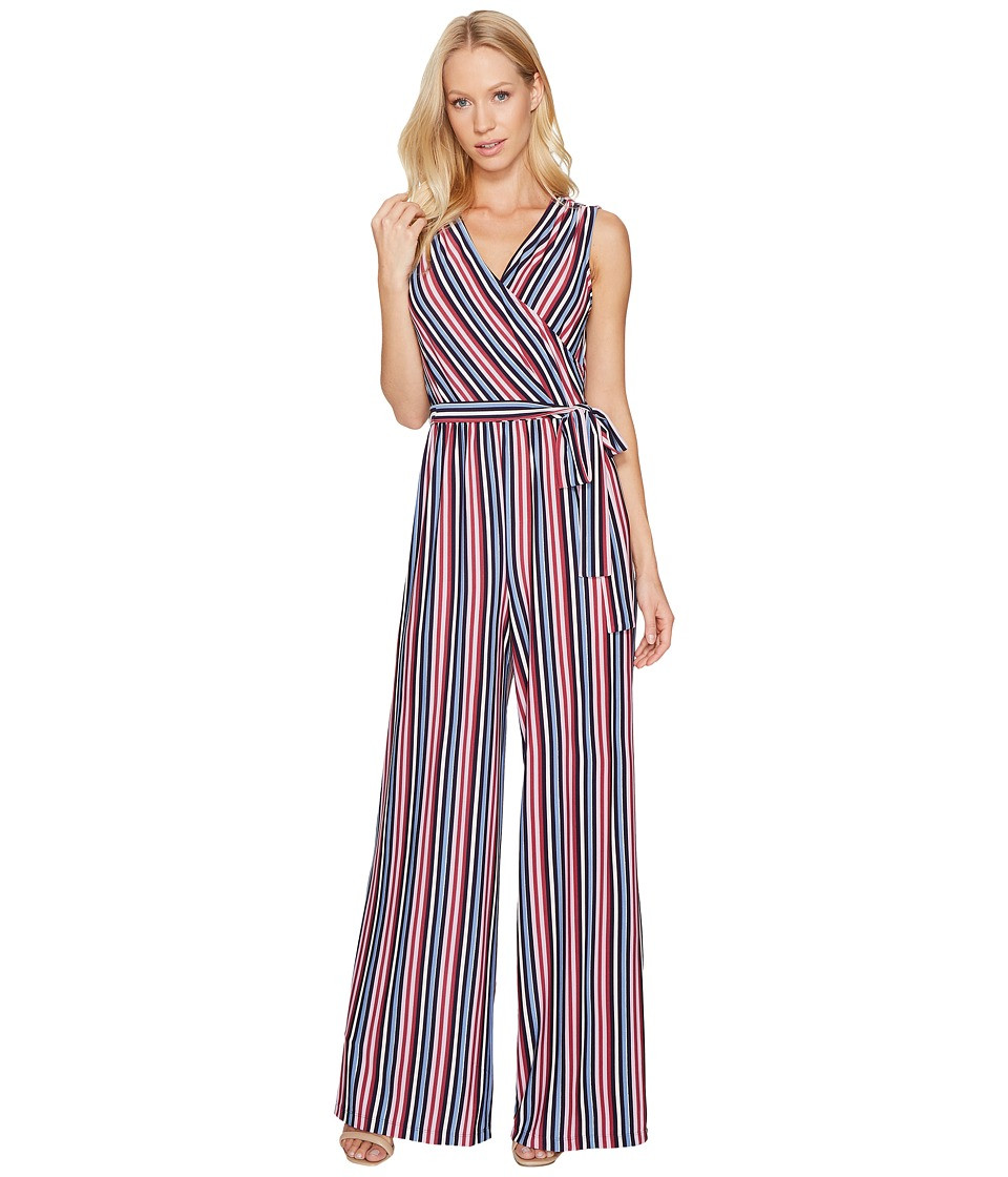 Donna Morgan - Metallic Stripe Wrap Jumpsuit (Purple Haze/Marine Navy Multi) Women's Jumpsuit & Rompers One Piece | Zappos