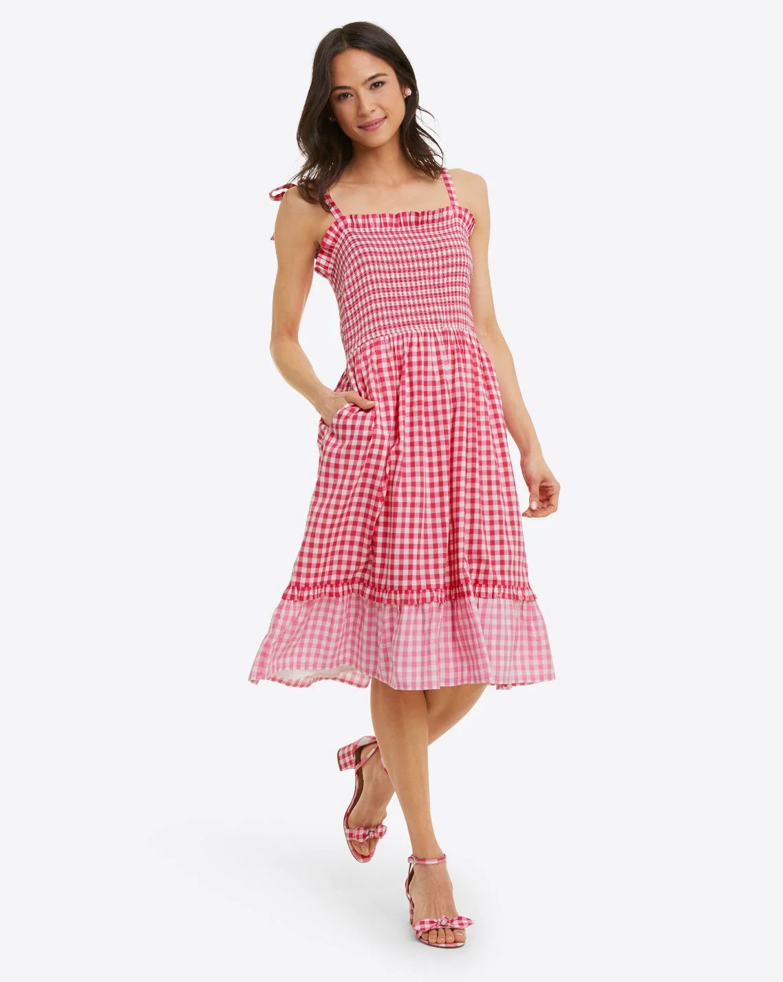 Taylor Smocked Dress in Pink Gingham | Draper James (US)