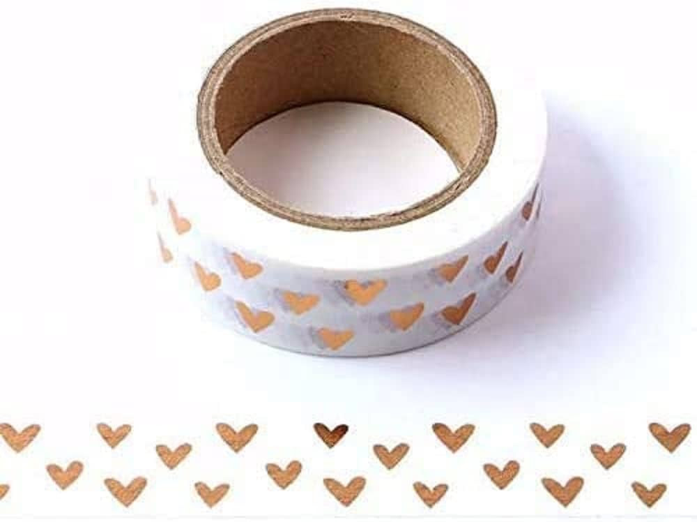 Syntego White with Rose Gold Foil Hearts Washi Tape Decorative Masking Stick on Trim 15mm x 10 Me... | Amazon (US)