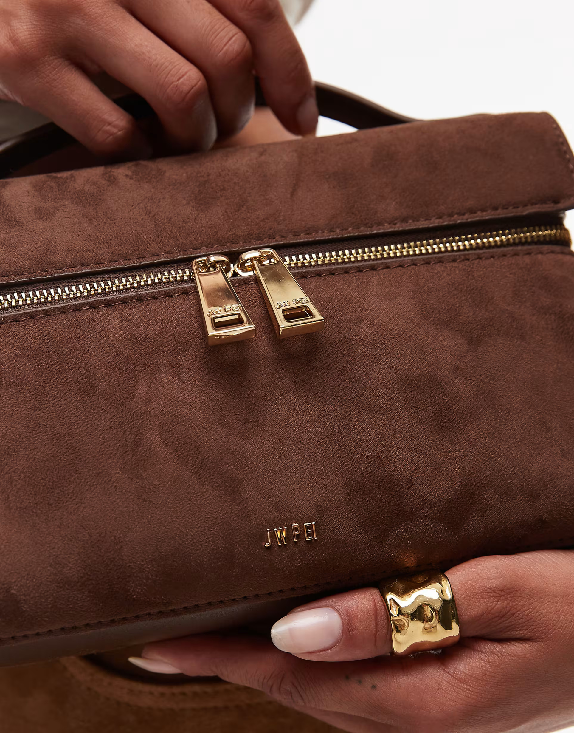 JW PEI Thea top handle faux suede bag in mocha brown | ASOS (Global)