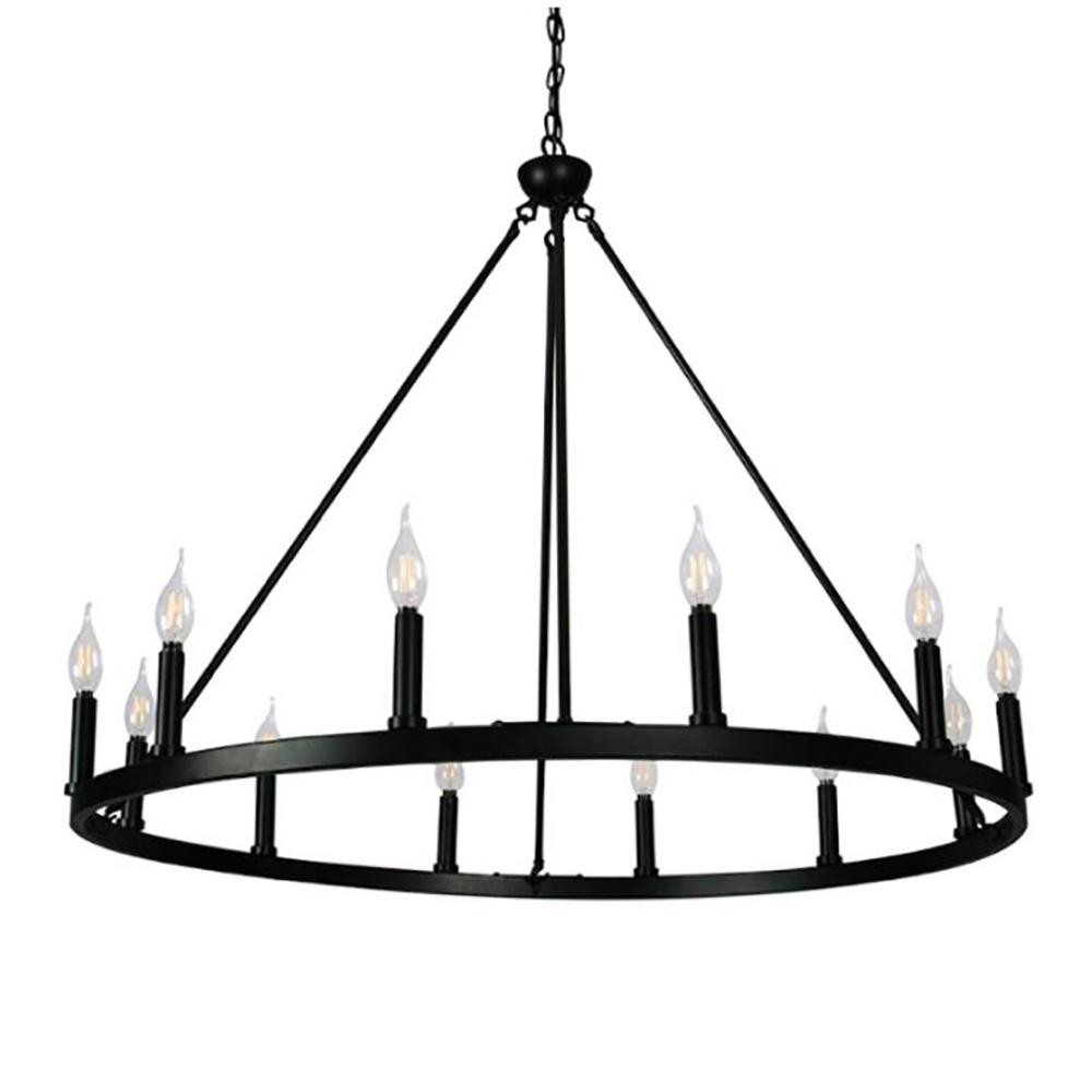 12-Light Matte Black Chandelier Wagon Wheel Steel Frame | The Home Depot