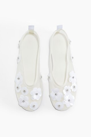 H & M - Appliquéd Mesh Ballet Flats - White | H&M (US + CA)