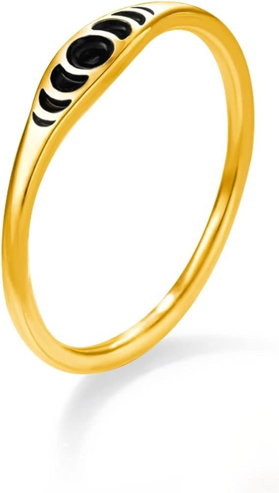 Ugaarsan UGA Moon Simple Phase Ring Silver Ring Delicate Vintage Stacking Finger Ring Details of ... | Amazon (US)