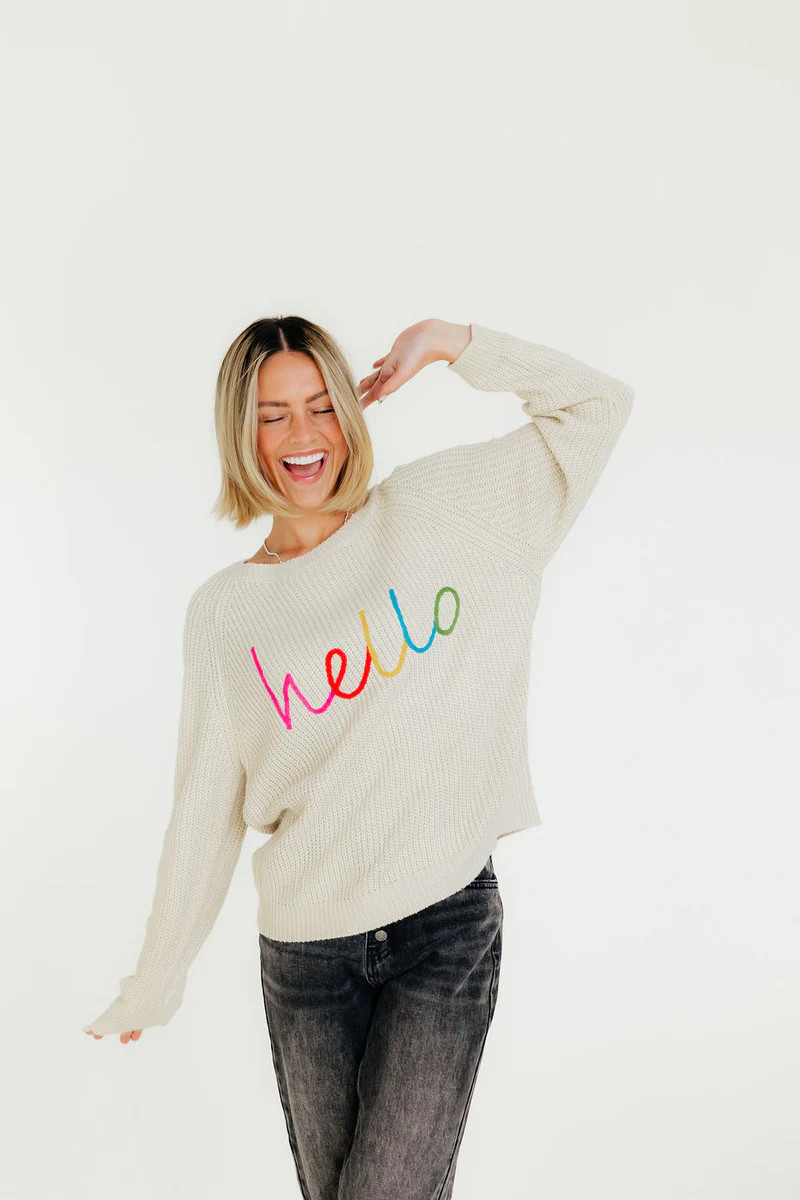 Hello Sweater-Oatmeal | Love Olive Co