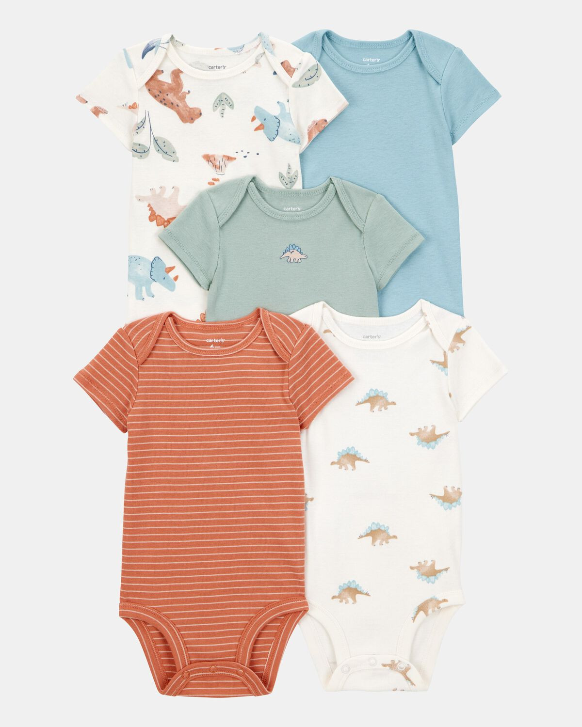 Baby Boy 5-Pack Dinosaur Short-Sleeve Cotton Bodysuits | Carter's Inc