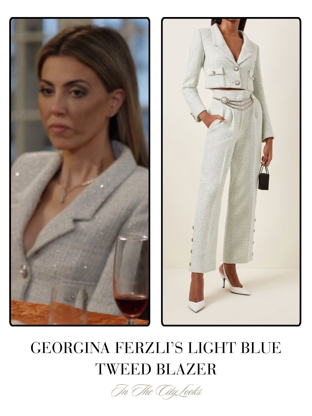 Georgina Ferzli’s Light Blue Tweed Blazer