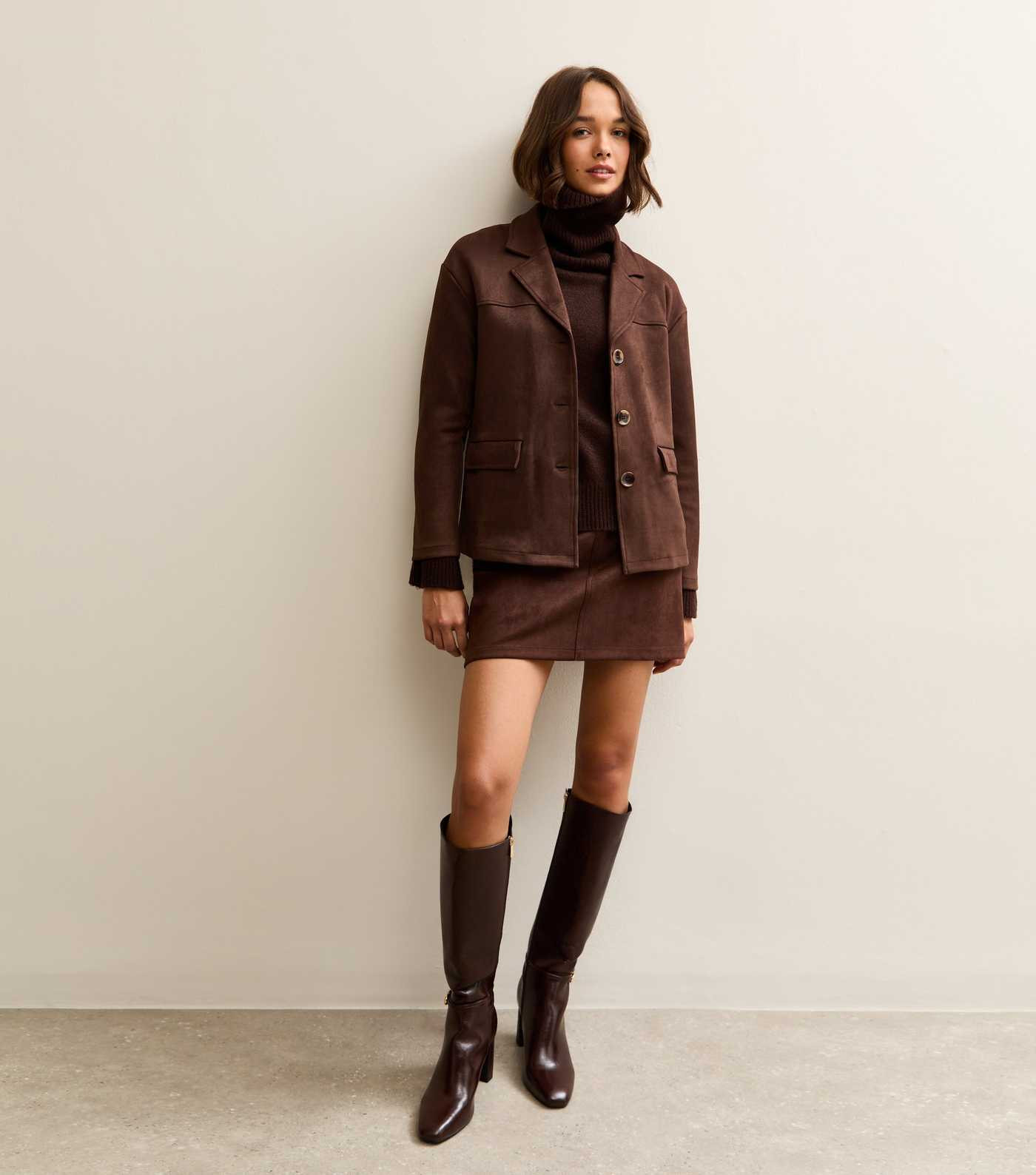 Brown Faux Suede Button Up Jacket | New Look | New Look (UK)