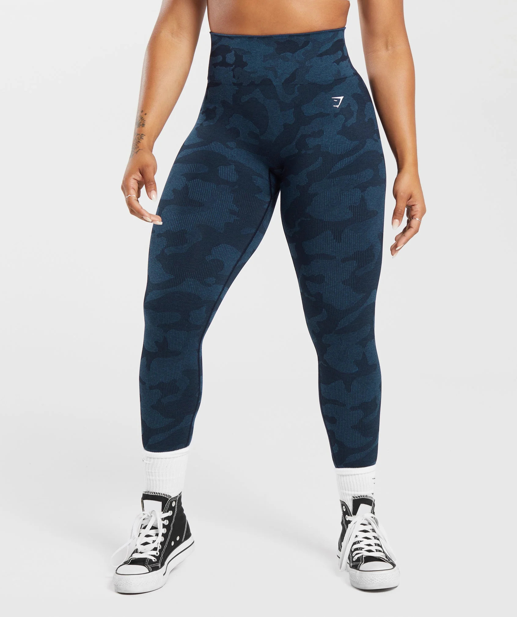 Gymshark Adapt Camo Seamless Ribbed Leggings - Midnight Blue/Ash Blue | Gymshark US