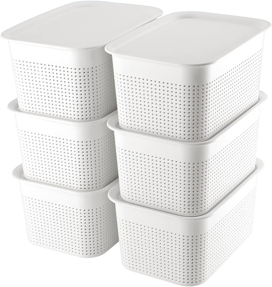 AREYZIN Plastic Storage Bins With Lid Set of 6 Storage Baskets for Organizing Container Lidded St... | Amazon (US)