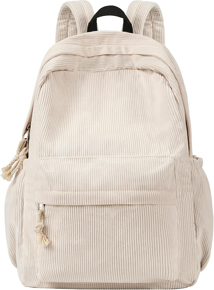 School Backpack for Teens Girls, Corduroy Bookbag with 6X Cute Pin Accessories, Lightweight High ... | Amazon (US)