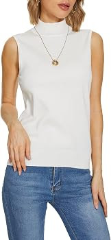 INKOFF Sleeveless Mock Neck Turtleneck Knit Tops Women Dressy Casual Sweater Vest Business Work T... | Amazon (US)