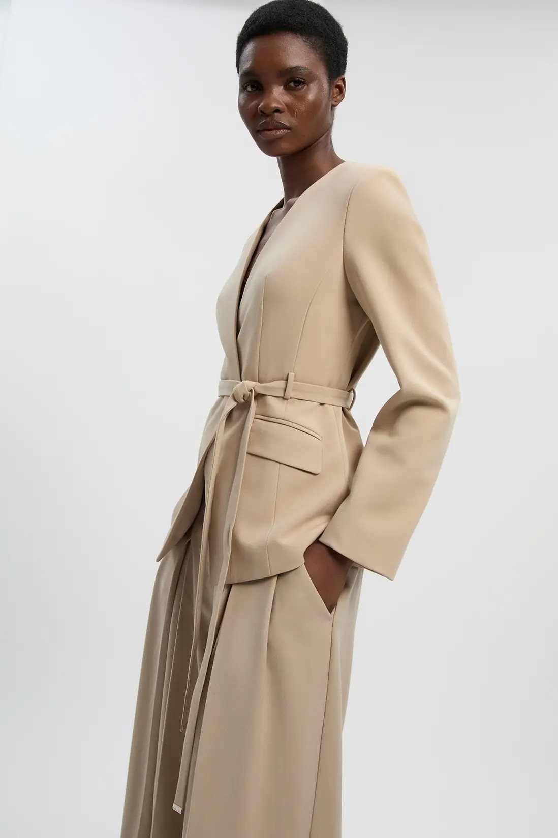 Jackets & Coats | Compact Essential Belted Asymmetric Blazer | KarenMillen | Karen Millen US