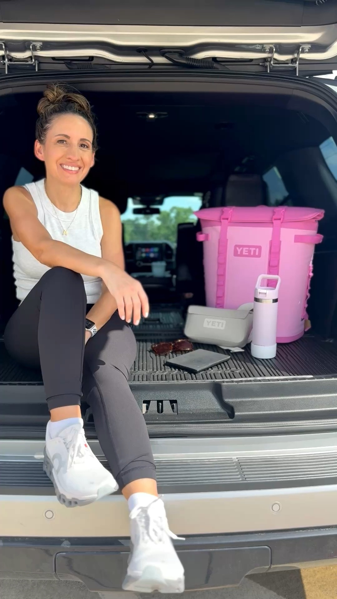Hanging out in my home away from home. My car. Hehe. 
On the go Yeti Hopper M20. 
This is my favorite addition. It keeps my drinks and snacks cold. 
Yeti Side Kick is water resistant and this drink carrier is my fave. Oh and my kindle. I love it. 
Outfit is casual but cute. 
Old Navy tank top, Lululemon leggings, and sneakers. I love these On Cloud sneakers. 
Petite style 
Mom life 

#LTKstorytime #LTKPetite #LTKmomlife