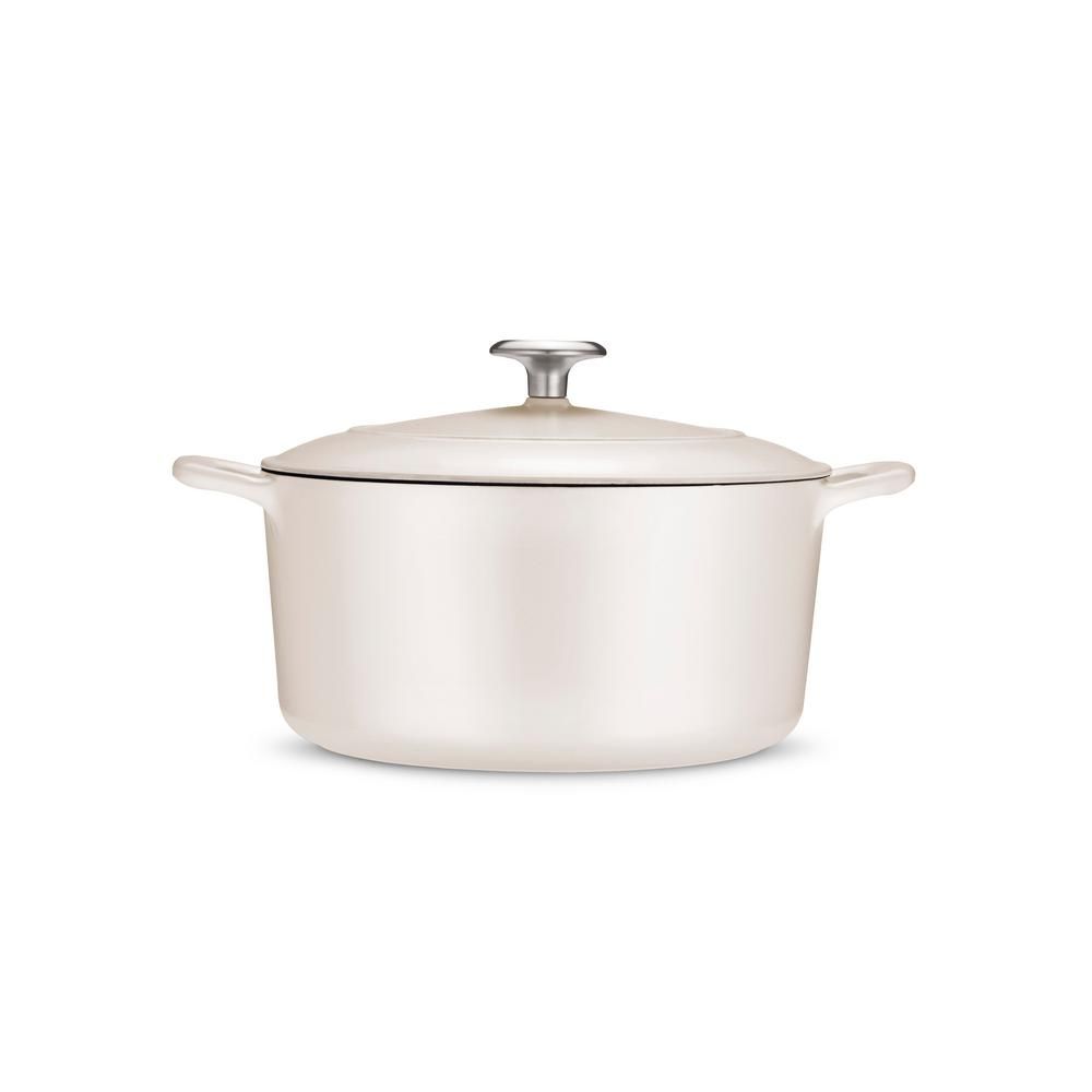Tramontina Gourmet 5.5 qt. Round Porcelain-Enameled Cast Iron Dutch Oven in Matte White with Lid-... | The Home Depot