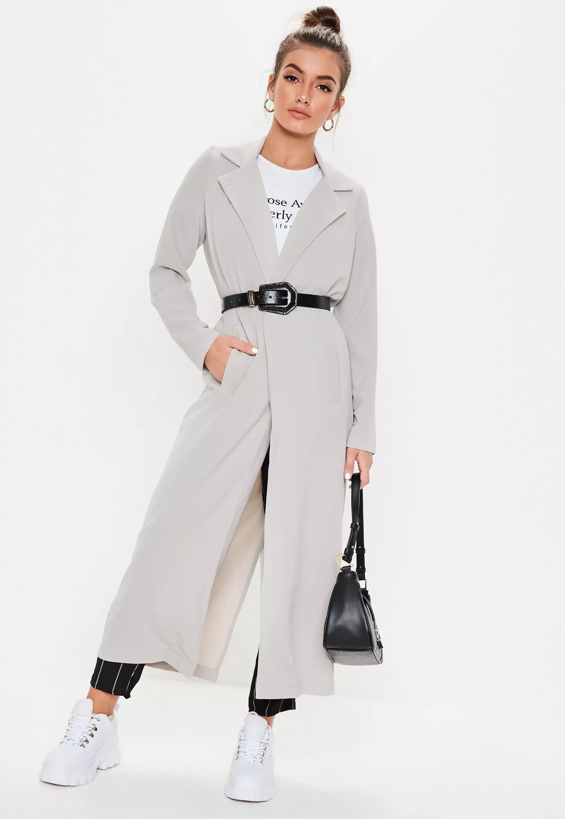 Missguided - Grey Long Sleeve Maxi Duster Jacket | Missguided (US & CA)