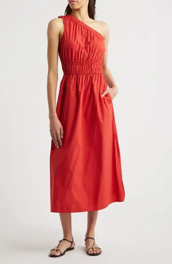 Rails Selani One-Shoulder Cotton Poplin Dress in Terracotta at Nordstrom Rack, Size Small | Nordstrom Rack